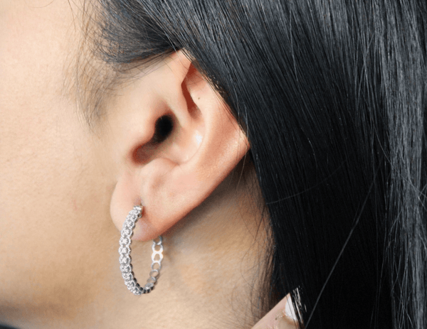 Dahlia Diamond Rope Hoop Earrings in 14K White Gold