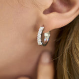Rosewood Halfway Diamond Set Huggie Hoop Earrings in 14K White Gold
