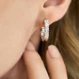 Rosewood Halfway Diamond Set Huggie Hoop Earrings in 14K White Gold