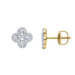 Alina Baguette & Round-Cut Diamond Clover Stud Earrings in 14K Yellow Gold
