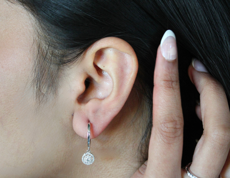 Meadowlark Pave Round Diamond Drop Huggie Hoop Earrings in 14K White Gold