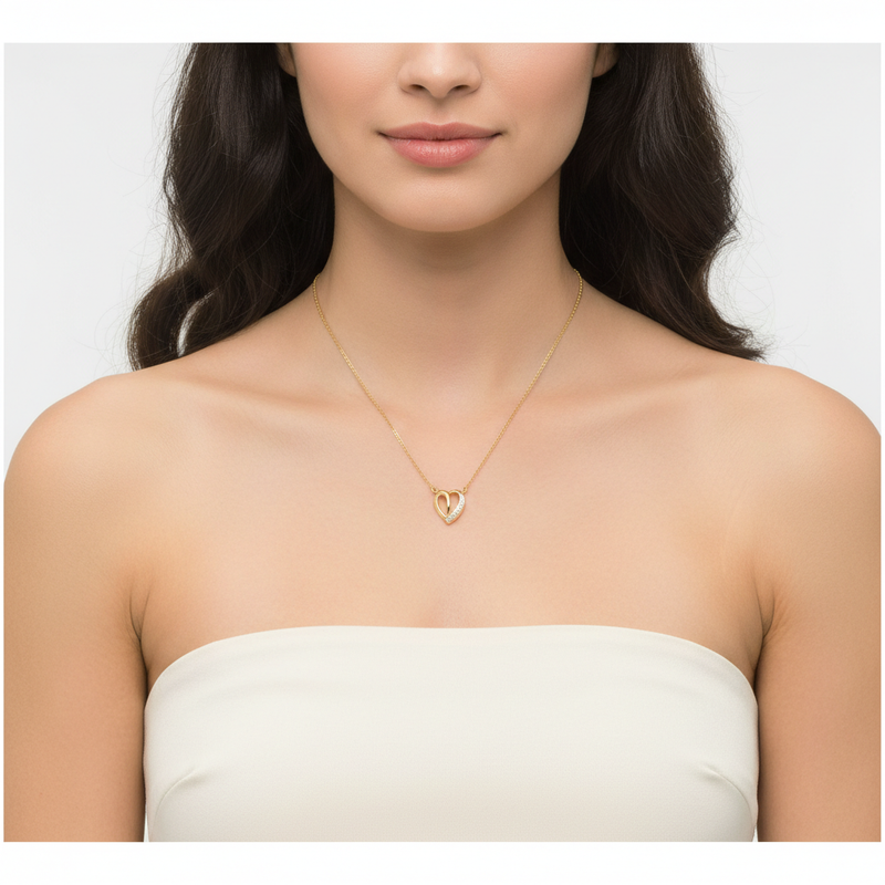 Subtle softbox studio image of necklace on model, make necklace much smaller than