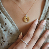 Astrid Star Diamond Studded Round Disc Pendant in 14K Yellow Gold