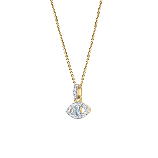 Zaria Diamond Evil Eye & Blue Topaz Pendant in 14K Yellow Gold
