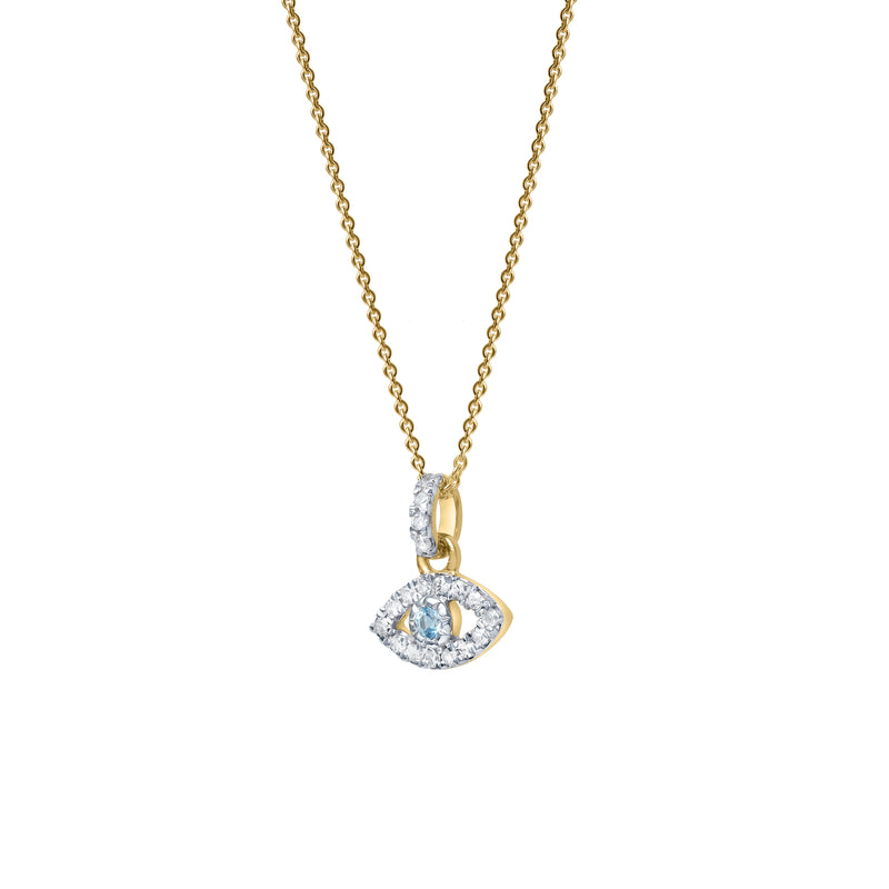 Zaria Diamond Evil Eye & Blue Topaz Pendant in 14K Yellow Gold