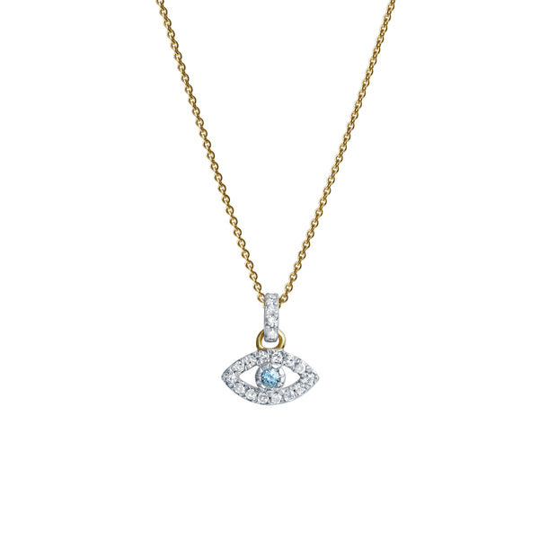 Zaria Diamond Evil Eye & Blue Topaz Pendant in 14K Yellow Gold
