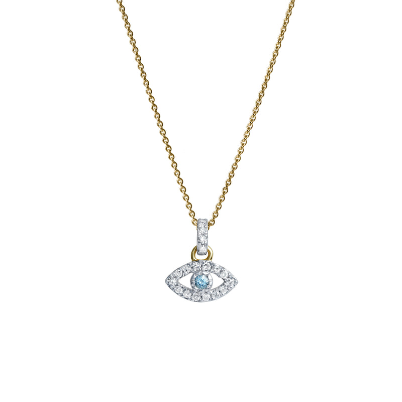 Zaria Diamond Evil Eye & Blue Topaz Pendant in 14K Yellow Gold