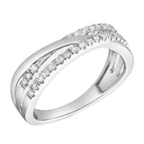 Nexus 14K White Gold Round Diamond Studded Crossover Band Ring - 0.24cts