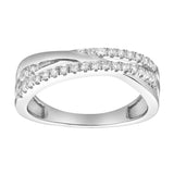 Nexus 14K White Gold Round Diamond Studded Crossover Band Ring - 0.24cts
