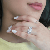 Xeno 14K White Gold Round Diamond Studded Textured Band Ring - 0.24cts