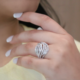 Marina 14K White Gold Round Diamond Studded Dome Ring - 0.84cts