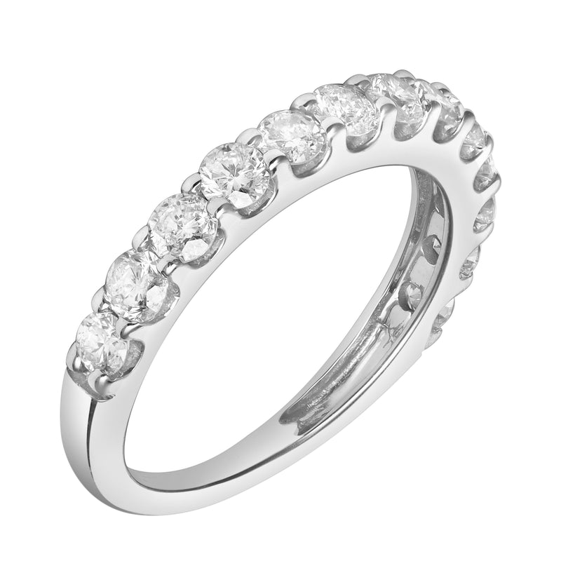 Aria 14K White Gold Round Diamond Studded Half Eternity Band Ring - 1 ct
