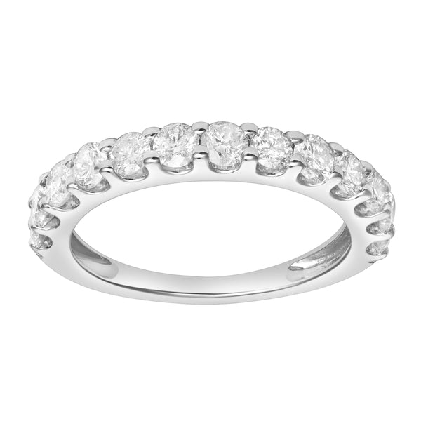 Aria 14K White Gold Round Diamond Studded Half Eternity Band Ring - 1 ct