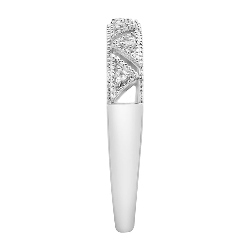 Prism 14K White Gold Round Diamond Studded Stackable Ring - 0.05cts