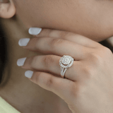 Nebula 14K White Gold Round Diamond Studded Halo Cluster Ring - 1cts