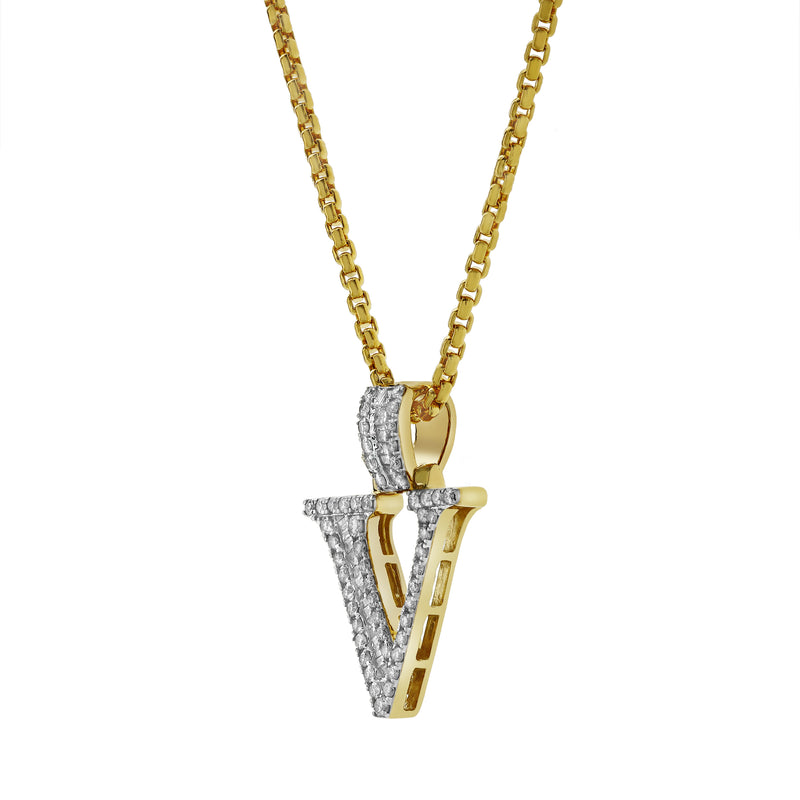 V Initial Diamond Pendant 10K Yellow Gold - 0.64 Carats