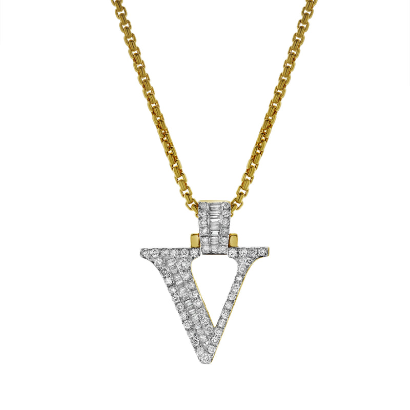 V Initial Diamond Pendant 10K Yellow Gold - 0.64 Carats