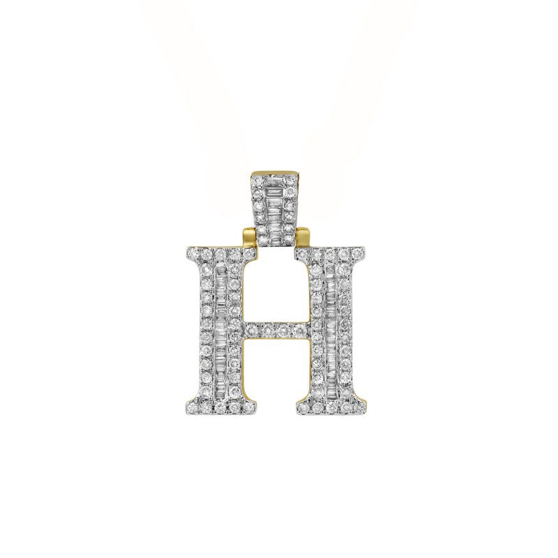 H Initial Diamond Pendant 10K Yellow Gold - 0.95 Carats