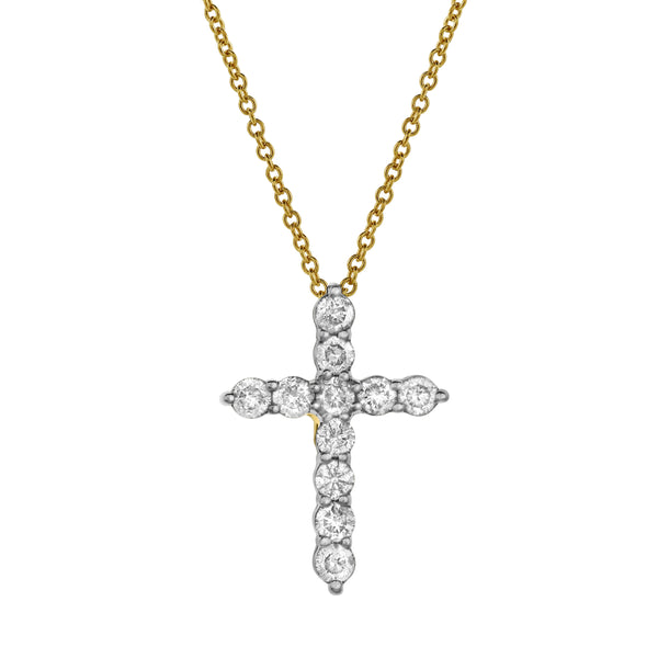 Petite Cross Diamond Pendant in 10K Yellow Gold