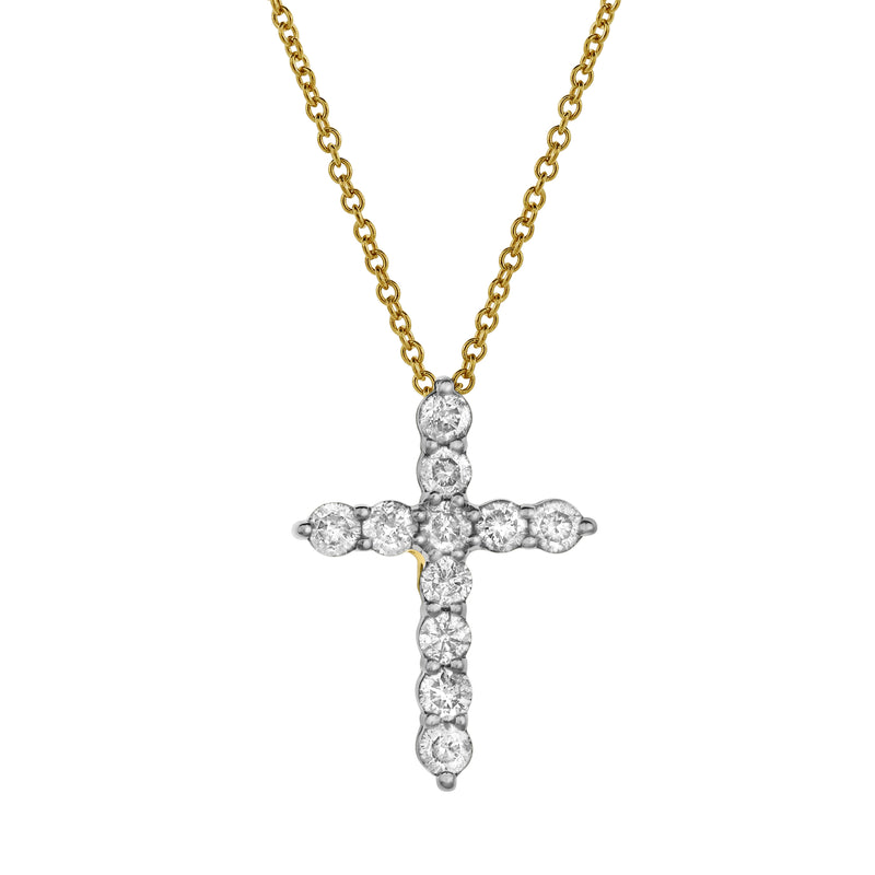 Petite Cross Diamond Pendant in 10K Yellow Gold