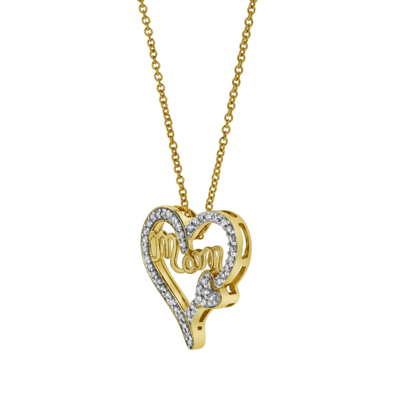 Heart Duo Mom Diamond Pendant in 10K Yellow Gold