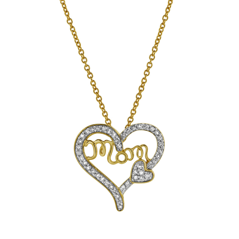 Heart Duo Mom Diamond Pendant in 10K Yellow Gold