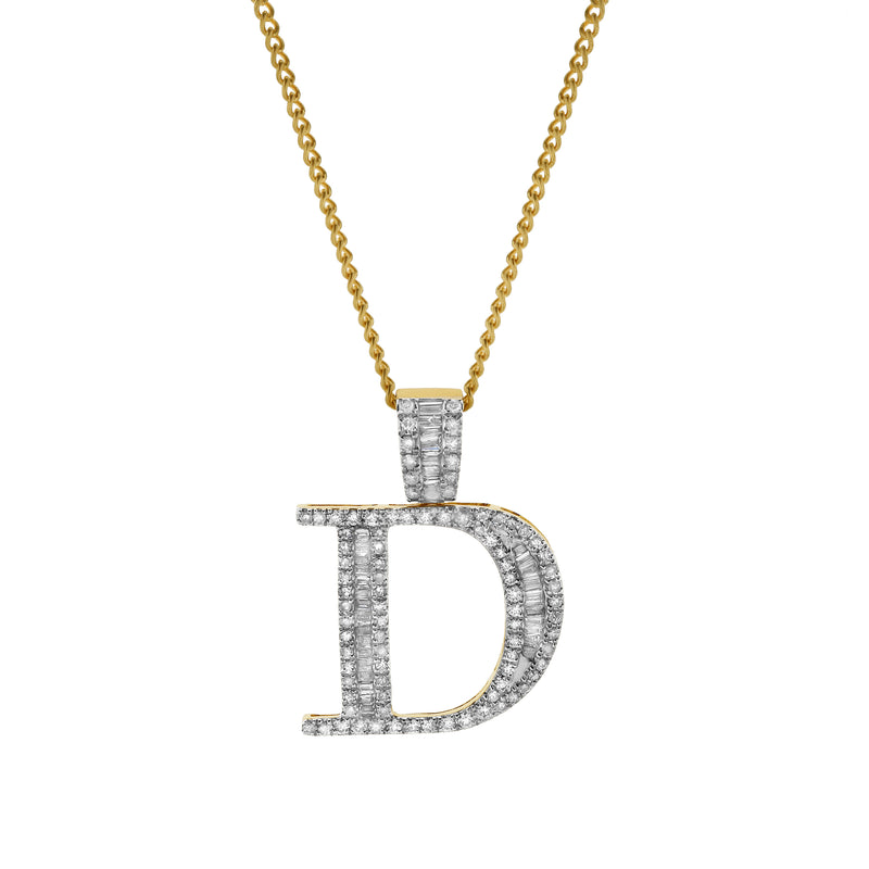 D Initial Diamond Pendant 10K Yellow Gold - 0.77 Carats