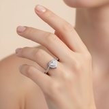 female model image in soft studio light, the ring is only 1 cm big the heart, dont make it too big