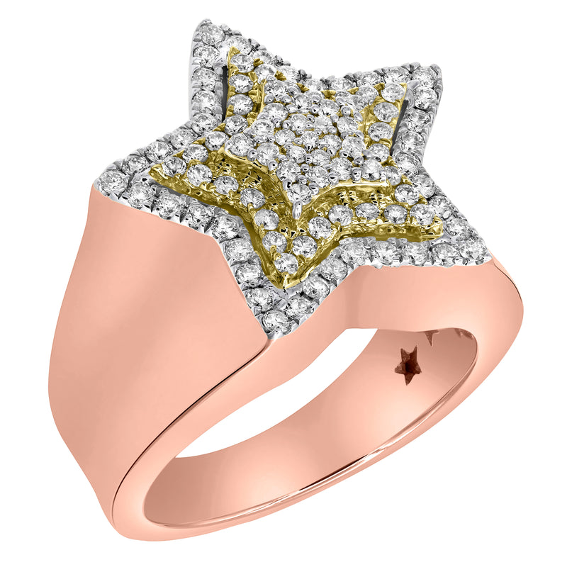 Star Studded Bling 14K Rose Gold Two Tone  Star Ring - 0.95 Ct