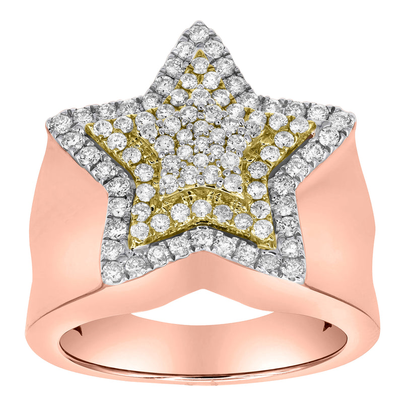 Star Studded Bling 14K Rose Gold Two Tone  Star Ring - 0.95 Ct