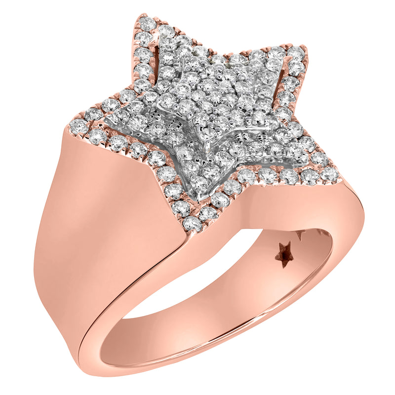 Star Studded Bling 14K Rose Gold 3 Layered Star Ring - 2.93 Ct