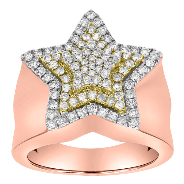 Star Studded Bling 14K Rose Gold Two Tone  Star Ring - 3 Ct