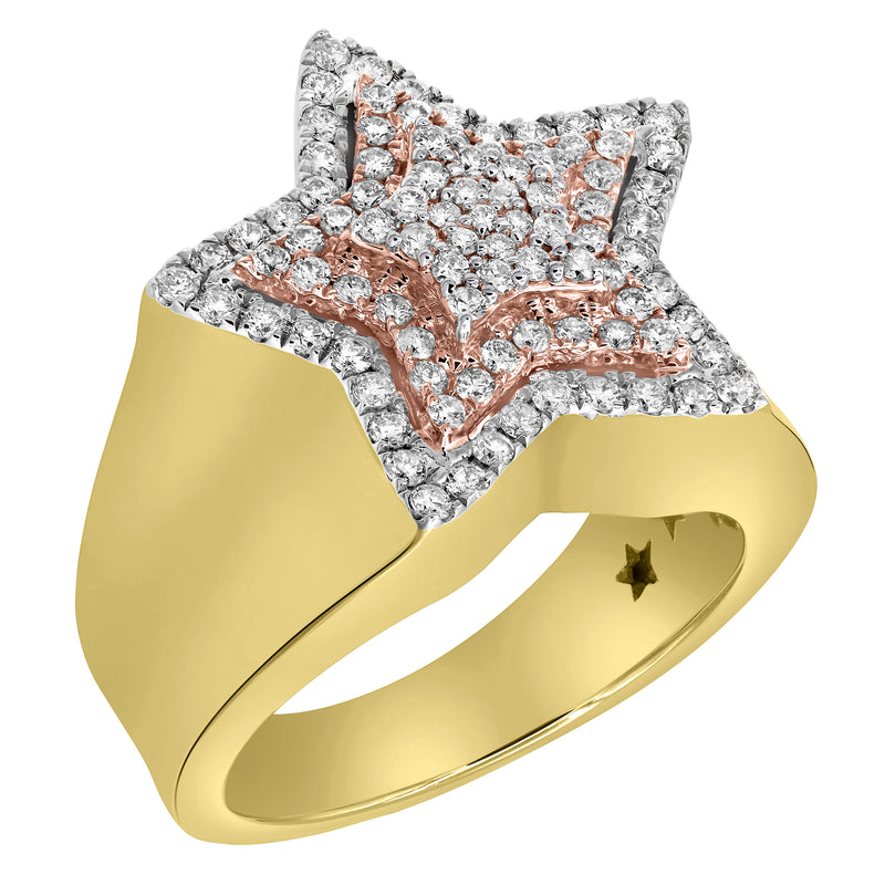 Star Studded Bling 14K Yellow Gold Two Tone  Star Ring - 3.13 Ct