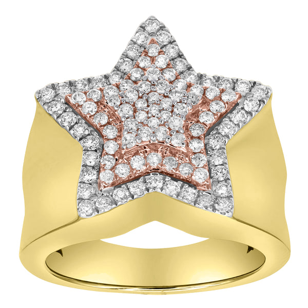 Star Studded Bling 14K Yellow Gold Two Tone  Star Ring - 3.13 Ct