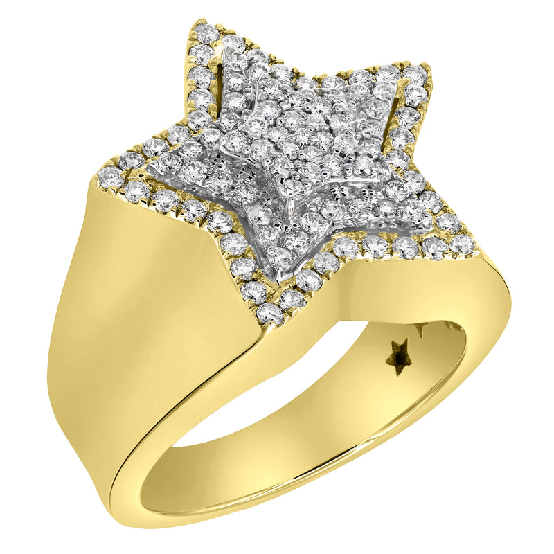 Star Studded Bling 14K Yellow Gold 3 Layered Star Ring - 3 Ct