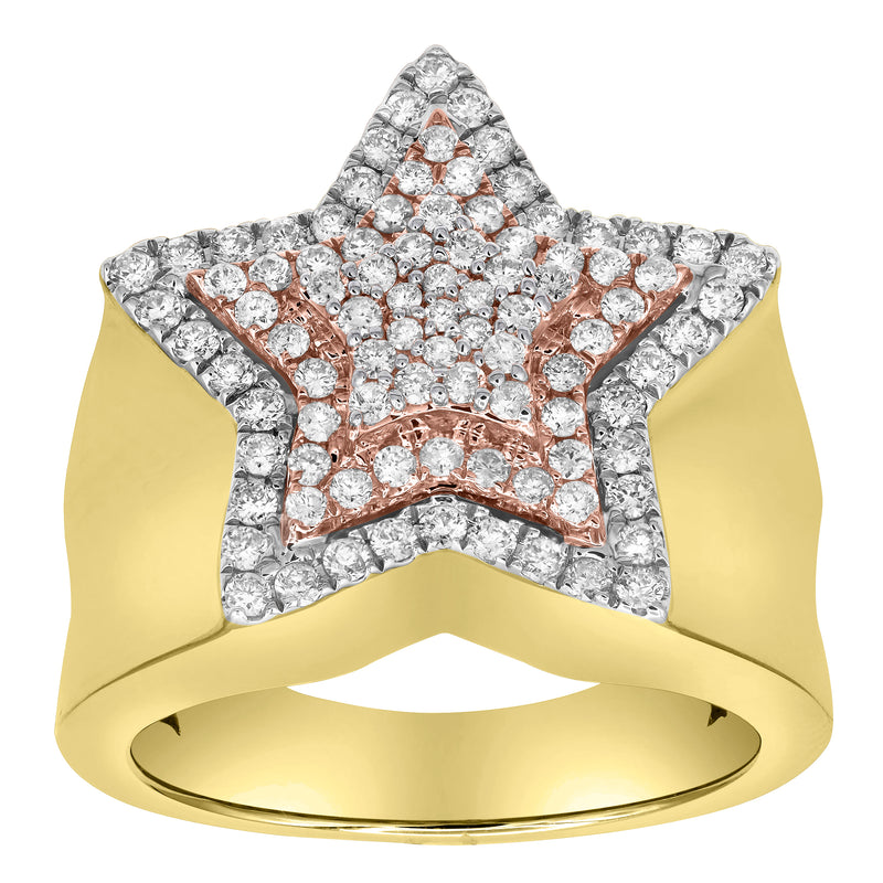 Star Studded Bling 14K Yellow Gold Two Tone  Star Ring - 1.91 Ct