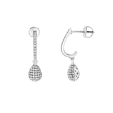 Clayra Pear Shape Dome Diamond Drop Huggie Hoop Earrings in 14K White Gold