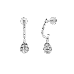 Clayra Pear Shape Dome Diamond Drop Huggie Hoop Earrings in 14K White Gold