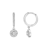 Belinda Pave Round Diamond Drop Huggie Hoop Earrings in 14K White Gold