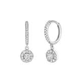 Belinda Pave Round Diamond Drop Huggie Hoop Earrings in 14K White Gold
