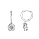Zinnia Pave Round Diamond Drop Huggie Hoop Earrings in 14K White Gold