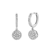 Zinnia Pave Round Diamond Drop Huggie Hoop Earrings in 14K White Gold