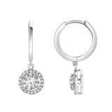 Daphne Pave Round Diamond Drop Huggie Hoop Earrings in 14K White Gold
