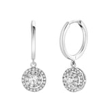 Daphne Pave Round Diamond Drop Huggie Hoop Earrings in 14K White Gold