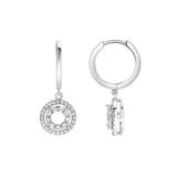 Edwina Pave Round Diamond Drop Huggie Hoop Earrings in 14K White Gold