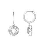 Genevieve Pave Round Diamond Drop Huggie Hoop Earrings in 14K White Gold