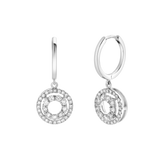 Genevieve Pave Round Diamond Drop Huggie Hoop Earrings in 14K White Gold