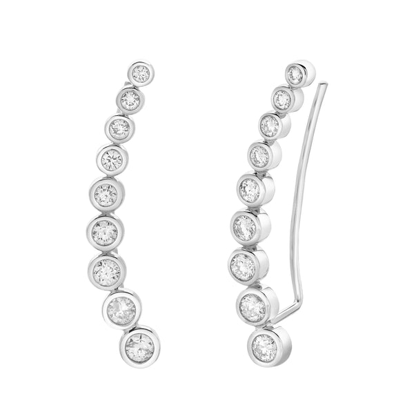 Gaia Bubble Diamond Crawler Cuff Earrings in 14K White Gold
