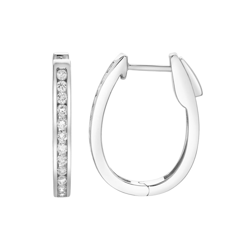 Lavendelle Channel-Set Diamond Huggie Hoop Earrings in 14K White Gold