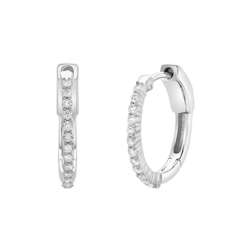 Evangeline Halfway Diamond Set Huggie Hoop Earrings in 14K White Gold